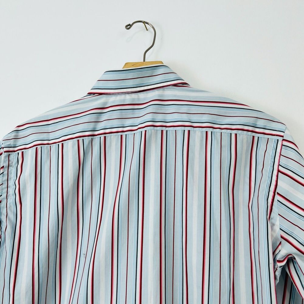 Etro Shirt M UK Blue Red Striped Cotton Tailored Long Sleeve Logo Classic - Picture 12 of 12